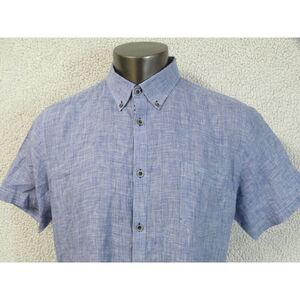 Mens Vedoneire Short Sleeve Button Front Linen Shirt Blue‎ White Size XL Summer
